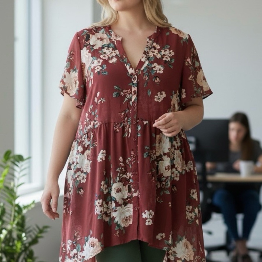 Torrid Floral High-Low Tunic Top | Flowy Romantic Fit | Size 2X (18/20) | EUC